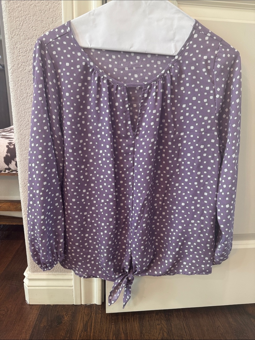 West Kei Lilac Polka Dot Tie-Front Blouse